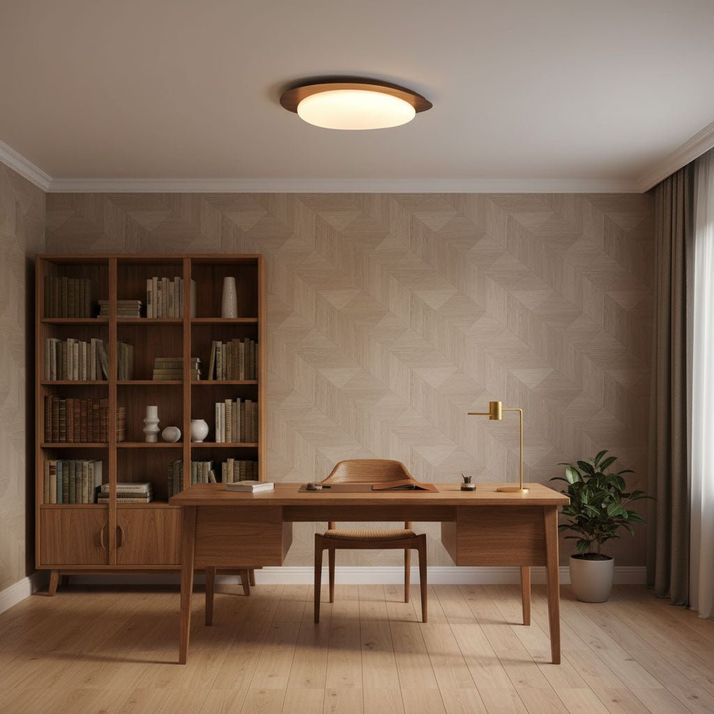 Flush Mount LED Ceiling Light Round 12 in Walnut Finish 12W Indoor for Bedroom Living Room Dining Room Kitchen Hallway Foyer Dimmable Low Pr