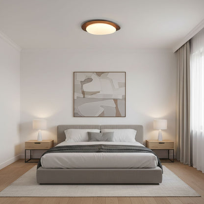 Flush Mount LED Ceiling Light Round 12 in Walnut Finish 12W Indoor for Bedroom Living Room Dining Room Kitchen Hallway Foyer Dimmable Low Pr