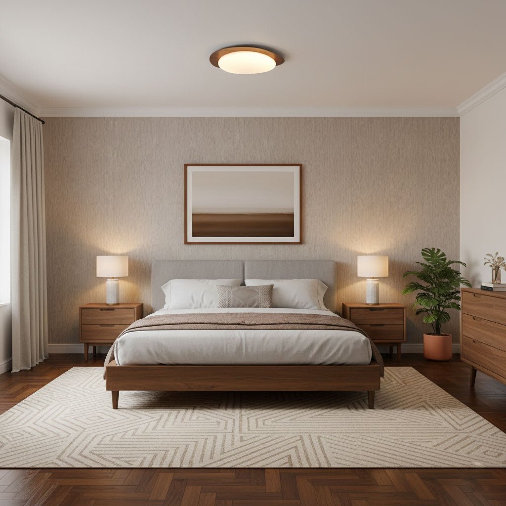 Flush Mount LED Ceiling Light Round 12 in Walnut Finish 12W Indoor for Bedroom Living Room Dining Room Kitchen Hallway Foyer Dimmable Low Pr