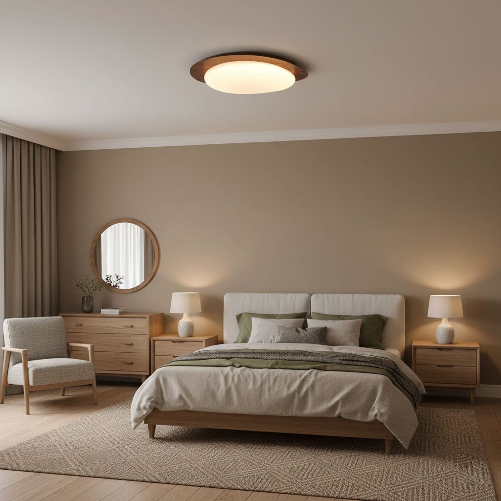 Flush Mount LED Ceiling Light Round 12 in Walnut Finish 12W Indoor for Bedroom Living Room Dining Room Kitchen Hallway Foyer Dimmable Low Pr