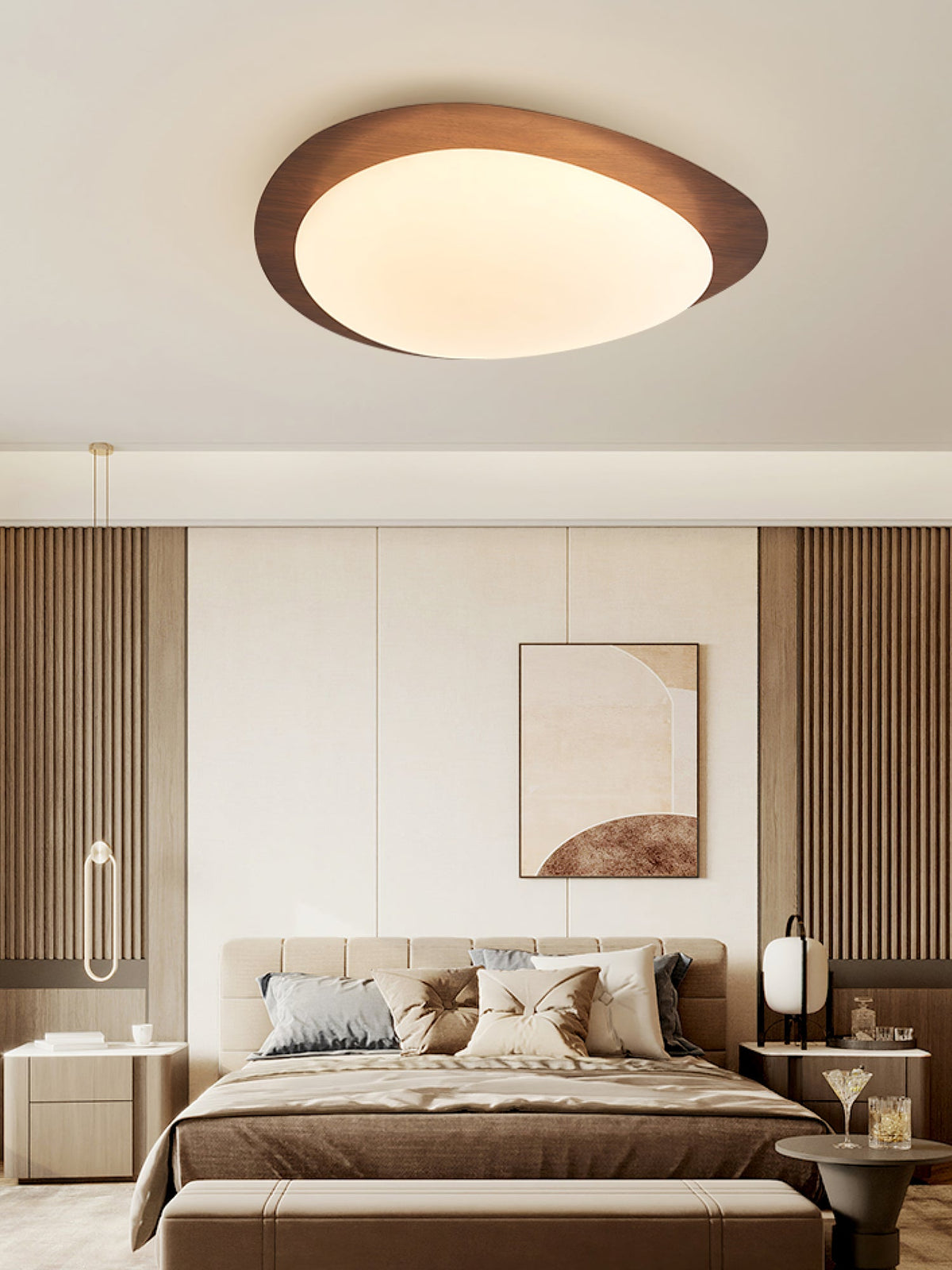Flush Mount LED Ceiling Light Round 12 in Walnut Finish 12W Indoor for Bedroom Living Room Dining Room Kitchen Hallway Foyer Dimmable Low Pr