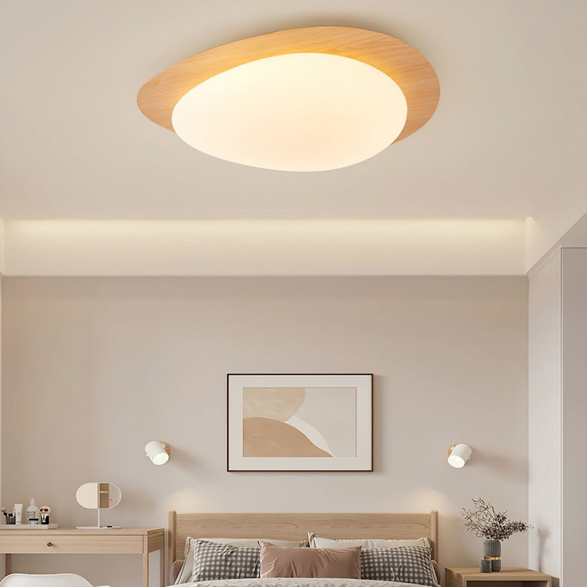 Flush Mount LED Ceiling Light Round 12 in Walnut Finish 12W Indoor for Bedroom Living Room Dining Room Kitchen Hallway Foyer Dimmable Low Pr