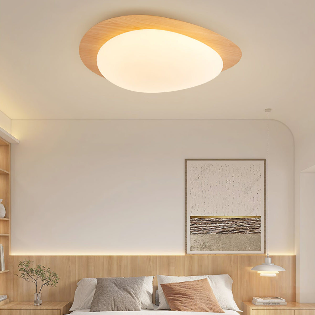 Flush Mount LED Ceiling Light Round 12 in Walnut Finish 12W Indoor for Bedroom Living Room Dining Room Kitchen Hallway Foyer Dimmable Low Pr