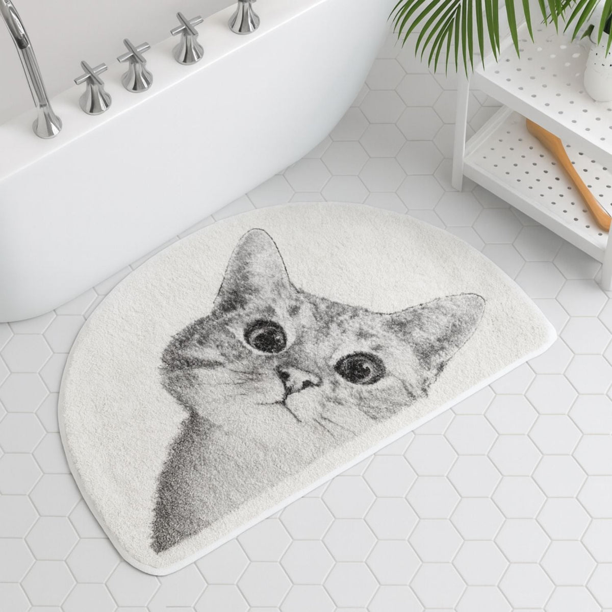 Purrfect Kitty Bath Mat - Soft Polyester, Non-Slip Design
