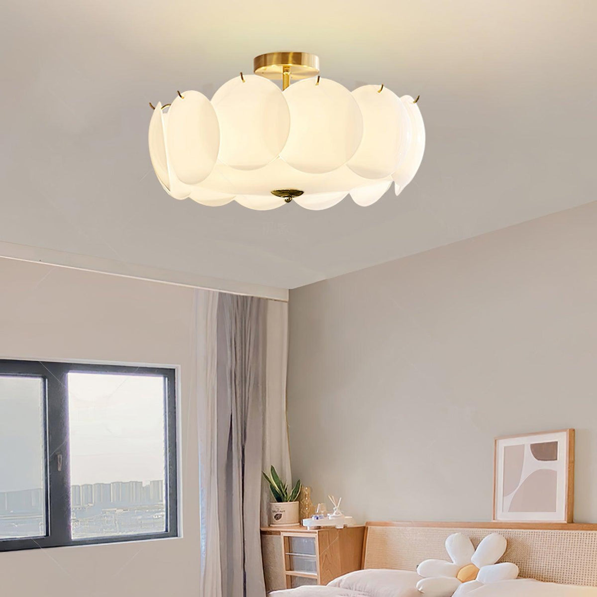 Layered Glass Disc Overhead Fixture in Warm Copper | Adjustable Light Semi-Flush Chandelier for Entryway, Kitchen Island & Bedroom Ceiling