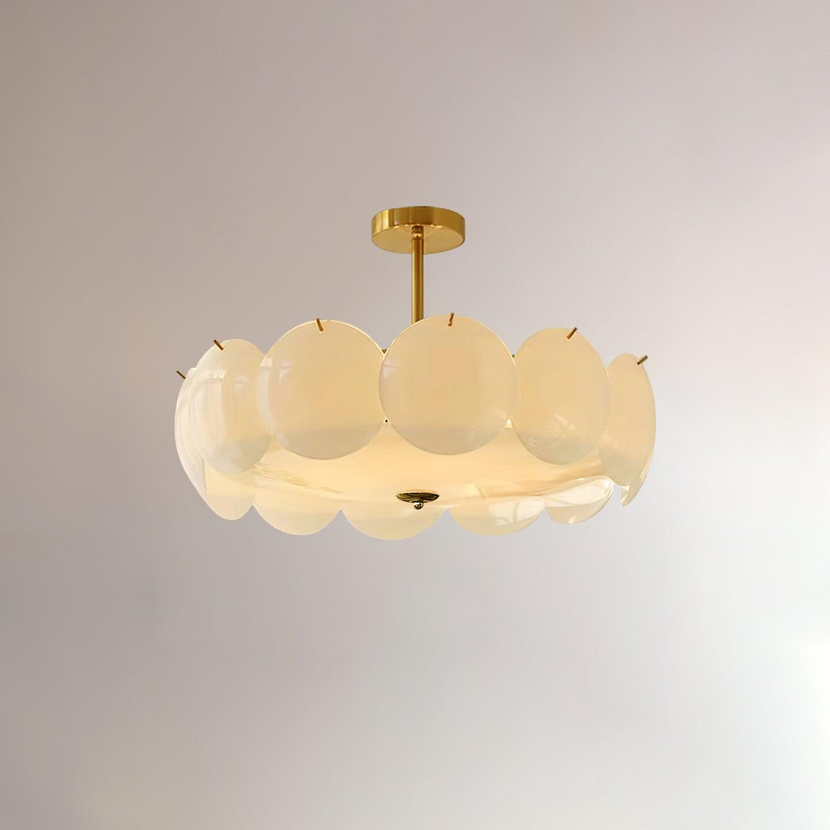 Layered Glass Disc Overhead Fixture in Warm Copper | Adjustable Light Semi-Flush Chandelier for Entryway, Kitchen Island & Bedroom Ceiling