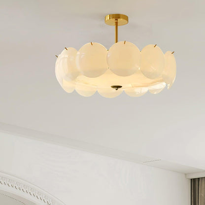 Layered Glass Disc Overhead Fixture in Warm Copper | Adjustable Light Semi-Flush Chandelier for Entryway, Kitchen Island & Bedroom Ceiling