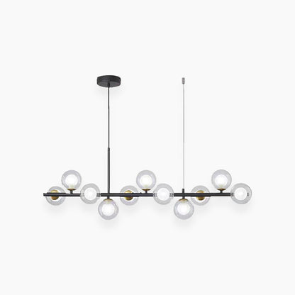Globe Pendant Light 7-Bulb Island Chandelier Gold Metal Frame Clear Amber Smoky Glass Spheres Linear Hanging Fixture Kitchen Dining Room Tab