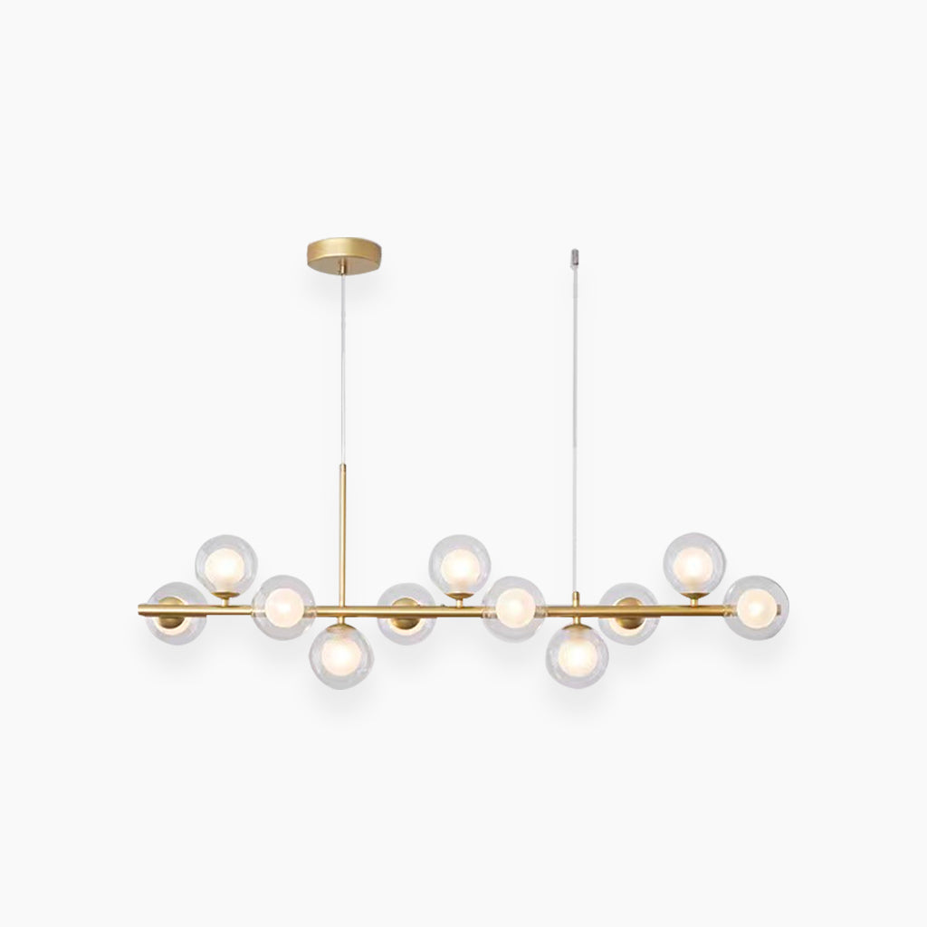 Globe Pendant Light 7-Bulb Island Chandelier Gold Metal Frame Clear Amber Smoky Glass Spheres Linear Hanging Fixture Kitchen Dining Room Tab