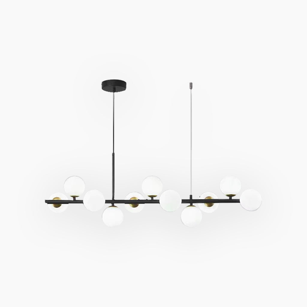 Globe Pendant Light 7-Bulb Island Chandelier Gold Metal Frame Clear Amber Smoky Glass Spheres Linear Hanging Fixture Kitchen Dining Room Tab