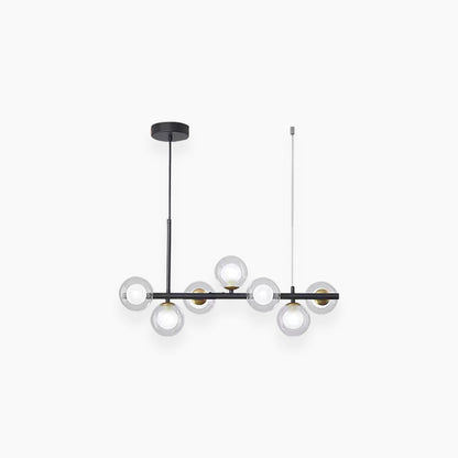 Globe Pendant Light 7-Bulb Island Chandelier Gold Metal Frame Clear Amber Smoky Glass Spheres Linear Hanging Fixture Kitchen Dining Room Tab
