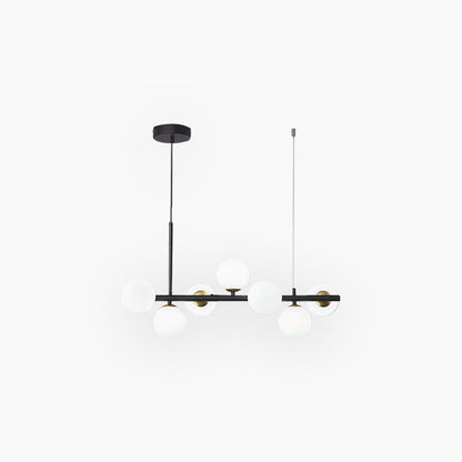Globe Pendant Light 7-Bulb Island Chandelier Gold Metal Frame Clear Amber Smoky Glass Spheres Linear Hanging Fixture Kitchen Dining Room Tab