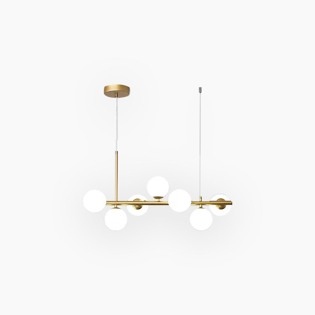Globe Pendant Light 7-Bulb Island Chandelier Gold Metal Frame Clear Amber Smoky Glass Spheres Linear Hanging Fixture Kitchen Dining Room Tab