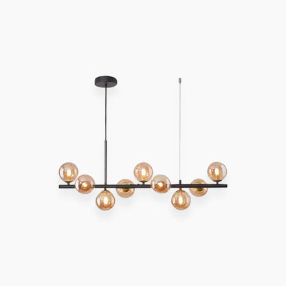 Globe Pendant Light 7-Bulb Island Chandelier Gold Metal Frame Clear Amber Smoky Glass Spheres Linear Hanging Fixture Kitchen Dining Room Tab