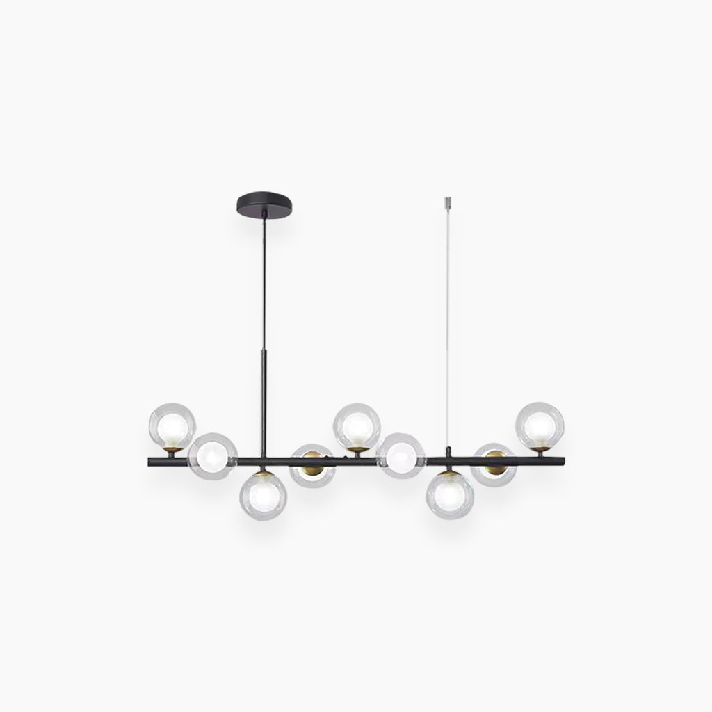 Globe Pendant Light 7-Bulb Island Chandelier Gold Metal Frame Clear Amber Smoky Glass Spheres Linear Hanging Fixture Kitchen Dining Room Tab
