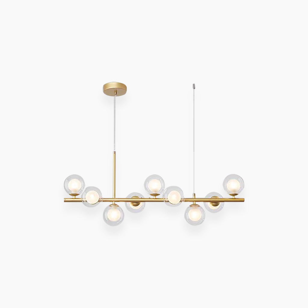 Globe Pendant Light 7-Bulb Island Chandelier Gold Metal Frame Clear Amber Smoky Glass Spheres Linear Hanging Fixture Kitchen Dining Room Tab