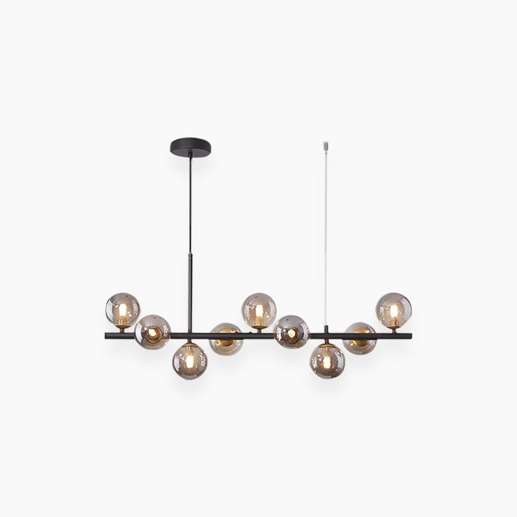 Globe Pendant Light 7-Bulb Island Chandelier Gold Metal Frame Clear Amber Smoky Glass Spheres Linear Hanging Fixture Kitchen Dining Room Tab