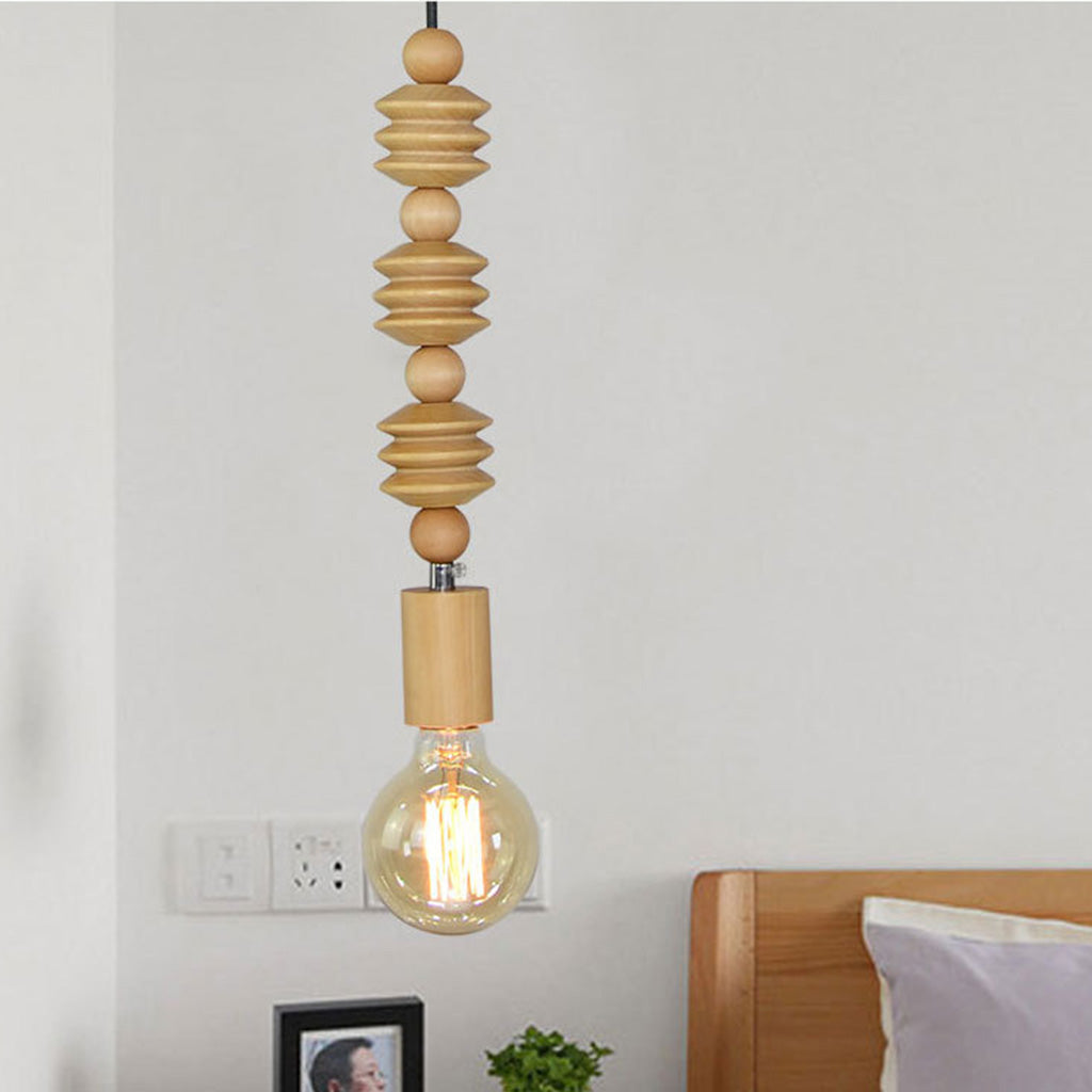 Hanging Chandelier with Natural Beaded Strands for Dining Room, Bedroom & Living Space – Adjustable Height LED Fixture
