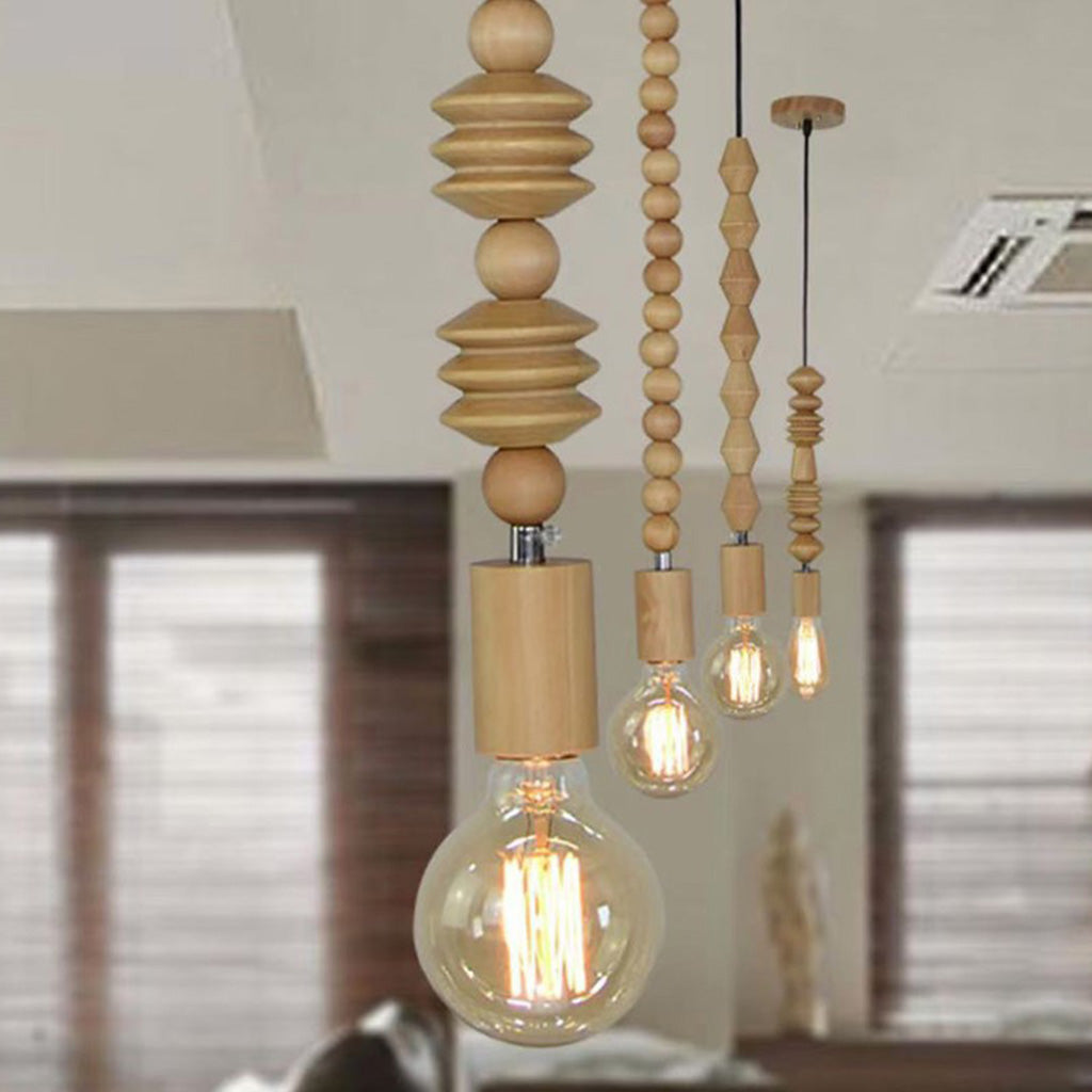 Hanging Chandelier with Natural Beaded Strands for Dining Room, Bedroom & Living Space – Adjustable Height LED Fixture