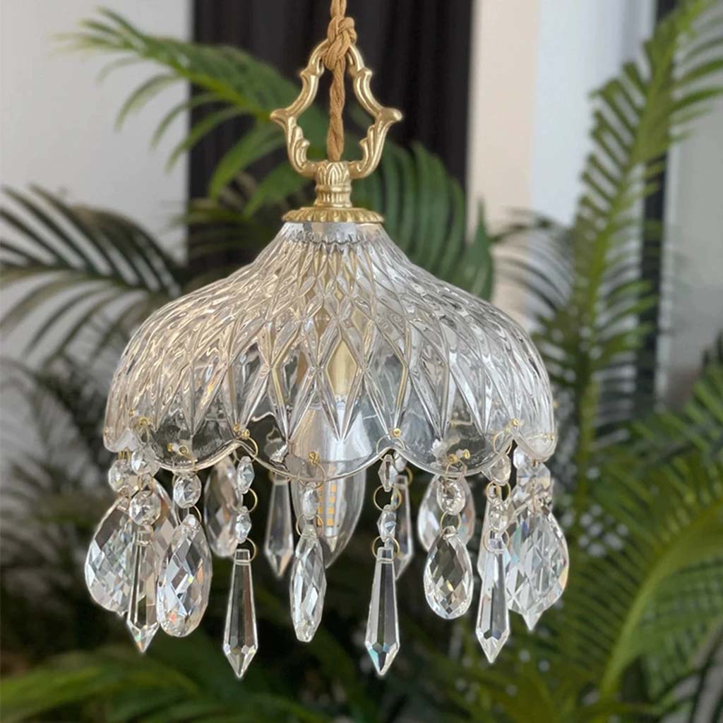 Glass Drop Ceiling Fixture with Brass Accents & Adjustable Color Temp for Kitchen Dining Bedroom Hallway