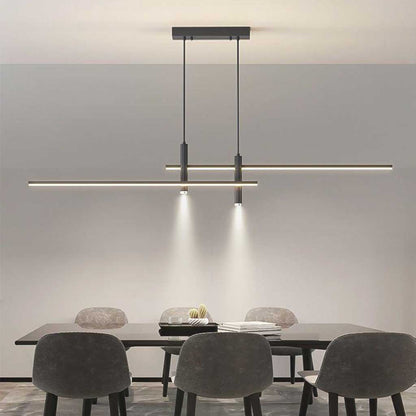 Sleek Overhead Linear LED Fixture 31.5 in Aluminum with Adjustable Spots for Kitchen Island Dining Table Modern Suspension Lamp in Black or