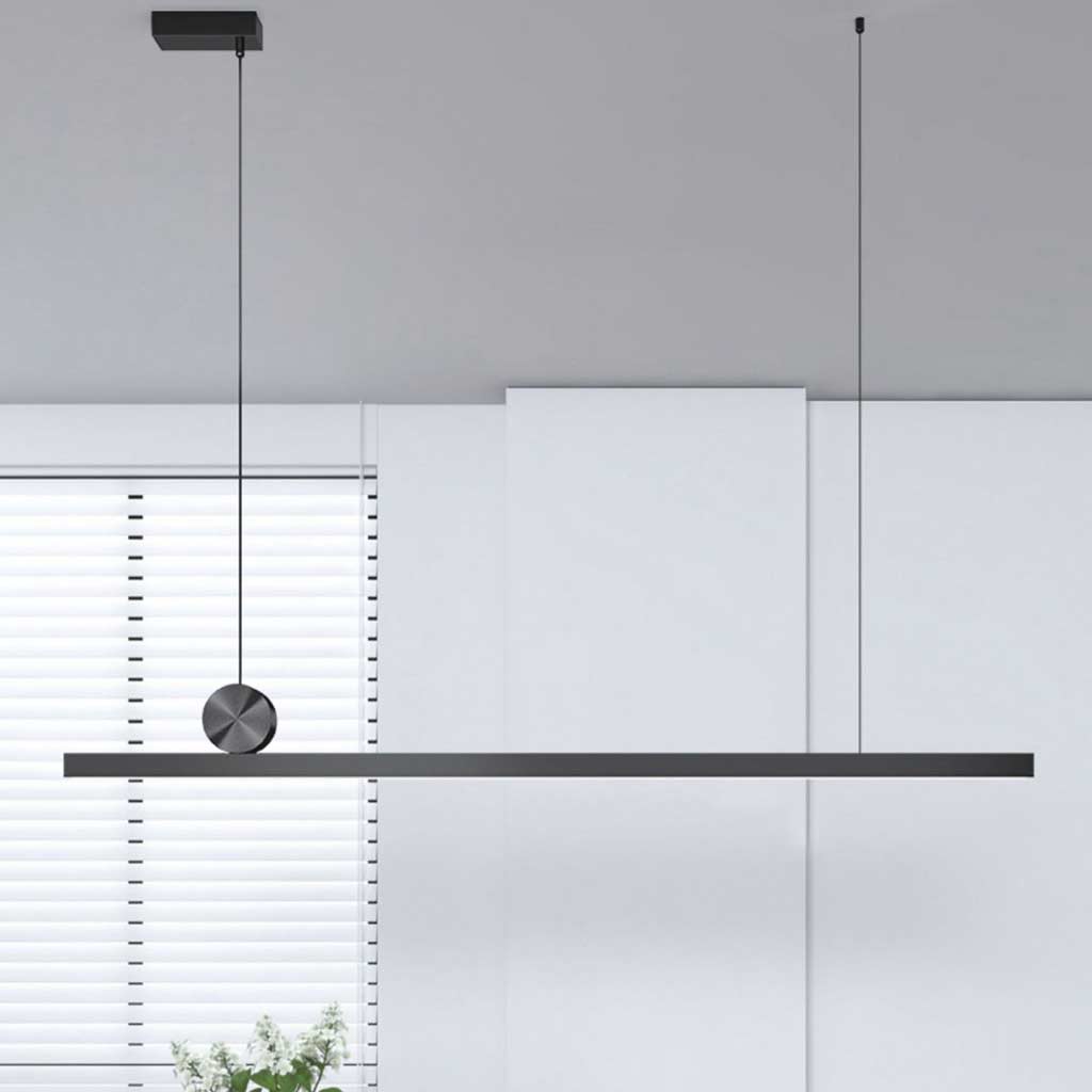 Suspended Bar Fixture LED Aluminum 39 in Matte Black Remote-Dimming Counter Overhead Lighting for Kitchen Island Dining Contemporary Spaces