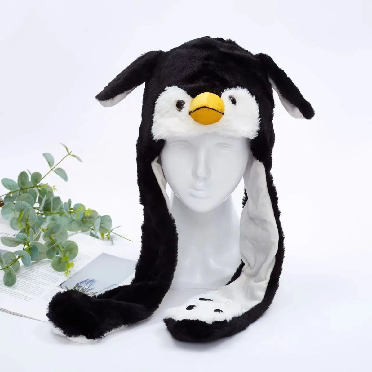 Plush Hat with Pop-Up Ears for Kids & Adults – Interactive Cosplay Beanie with Squeeze Paws | Fun Winter Accessory for Parties, Christmas