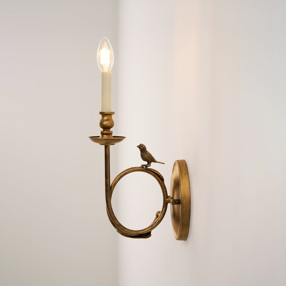 Metal Sconce with Sculptural Bird Detail for Bedroom & Hallway Accent Lighting 16 in Height Hardwired Indoor Fixture Gold Black Finishes