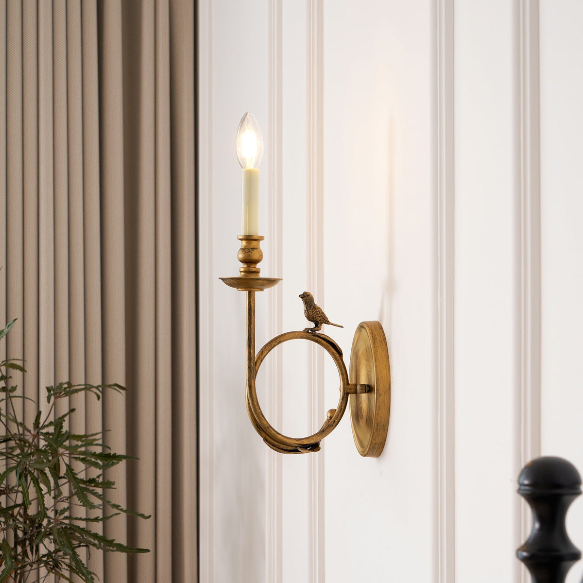 Metal Sconce with Sculptural Bird Detail for Bedroom & Hallway Accent Lighting 16 in Height Hardwired Indoor Fixture Gold Black Finishes