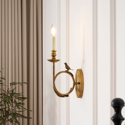 Metal Sconce with Sculptural Bird Detail for Bedroom & Hallway Accent Lighting 16 in Height Hardwired Indoor Fixture Gold Black Finishes