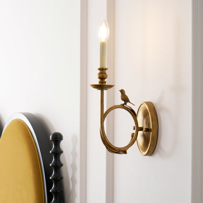 Metal Sconce with Sculptural Bird Detail for Bedroom & Hallway Accent Lighting 16 in Height Hardwired Indoor Fixture Gold Black Finishes