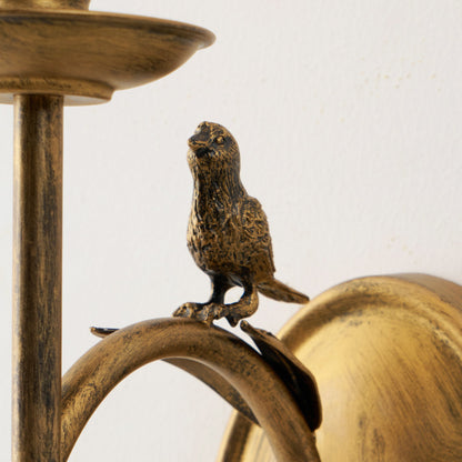 Metal Sconce with Sculptural Bird Detail for Bedroom & Hallway Accent Lighting 16 in Height Hardwired Indoor Fixture Gold Black Finishes