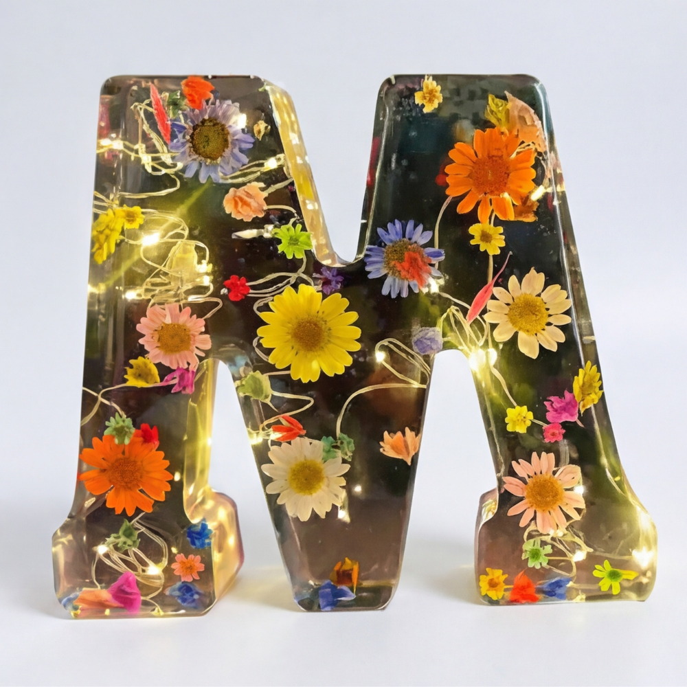 Ortekor Personalized Floral Resin Letter Light | Unique Home Decor with Warm LED Glow for a Calming Atmosphere