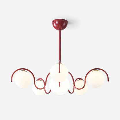 Multi-Arm Glass Globe Ceiling Light 30 Inch Spread Red Metal Kitchen Island Chandelier for Dining Table Modern Branch Fixture Indoor Hanging