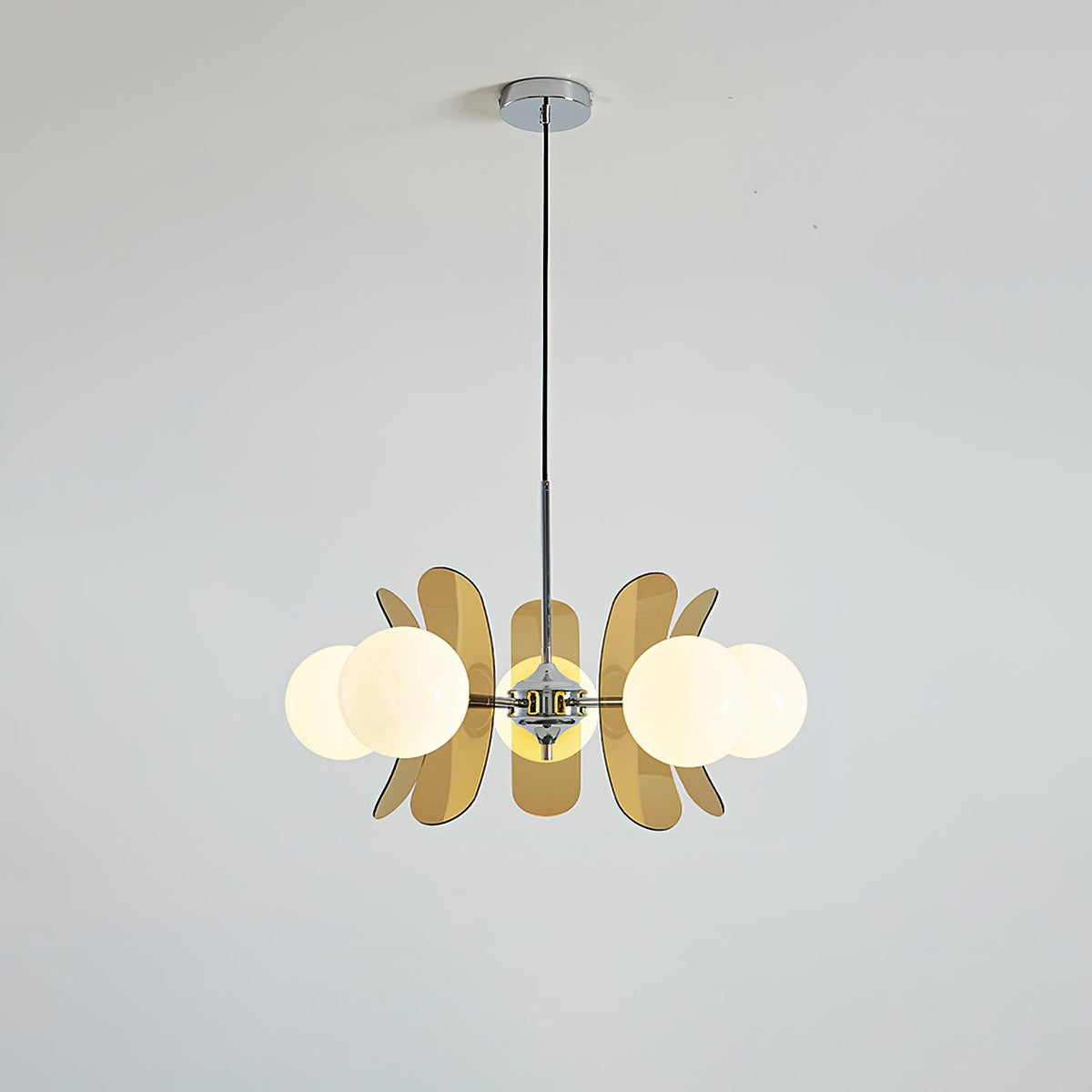 Floral Glass Pendant Light Chrome Accents Multi-Bulb Chandelier for Bedroom Office Dining Room Modern Ceiling Lighting Adjustable 59 in