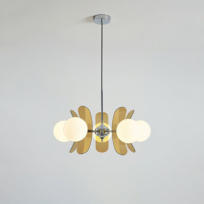 Floral Glass Pendant Light Chrome Accents Multi-Bulb Chandelier for Bedroom Office Dining Room Modern Ceiling Lighting Adjustable 59 in