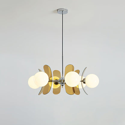 Floral Glass Pendant Light Chrome Accents Multi-Bulb Chandelier for Bedroom Office Dining Room Modern Ceiling Lighting Adjustable 59 in