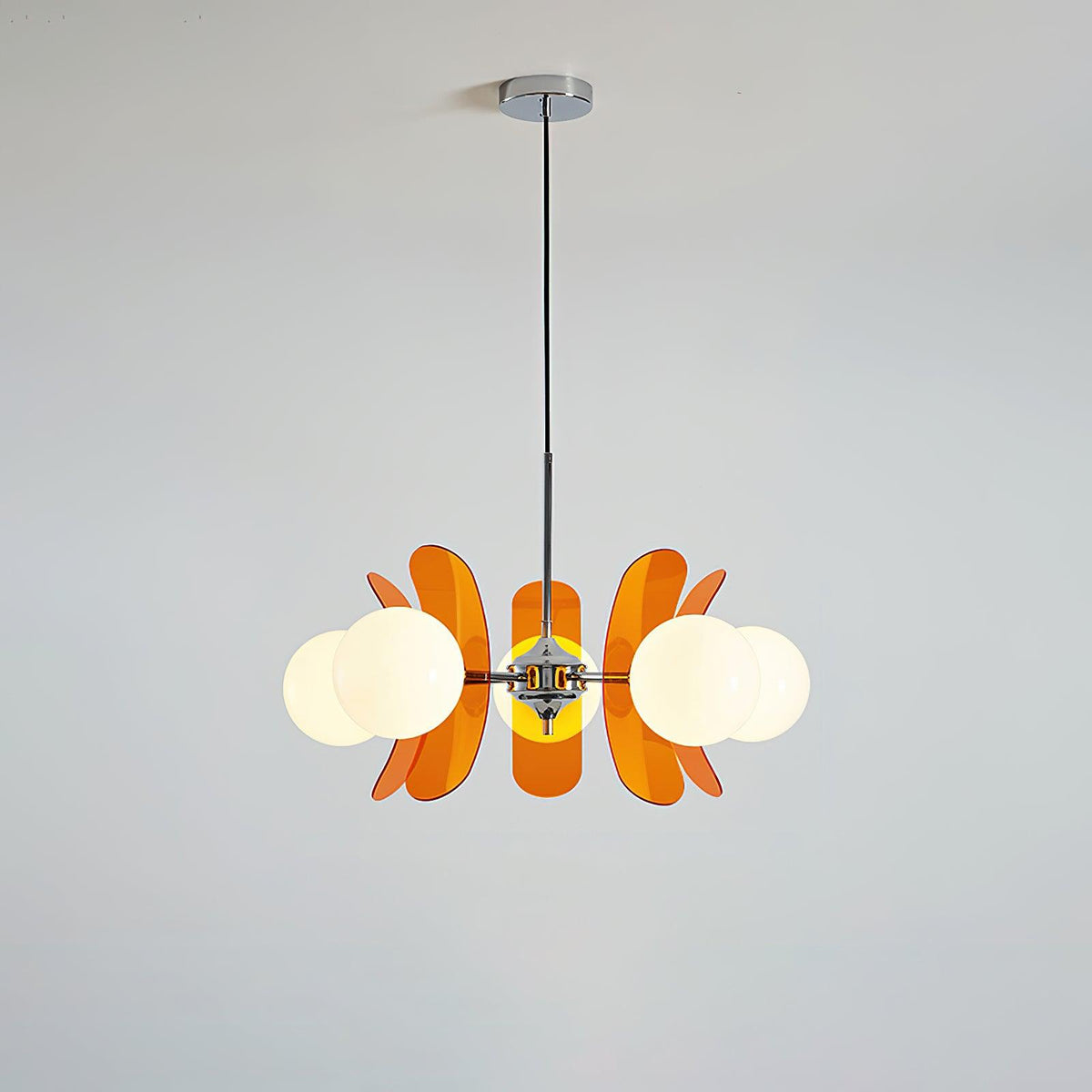 Floral Glass Pendant Light Chrome Accents Multi-Bulb Chandelier for Bedroom Office Dining Room Modern Ceiling Lighting Adjustable 59 in