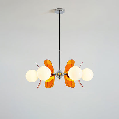 Floral Glass Pendant Light Chrome Accents Multi-Bulb Chandelier for Bedroom Office Dining Room Modern Ceiling Lighting Adjustable 59 in