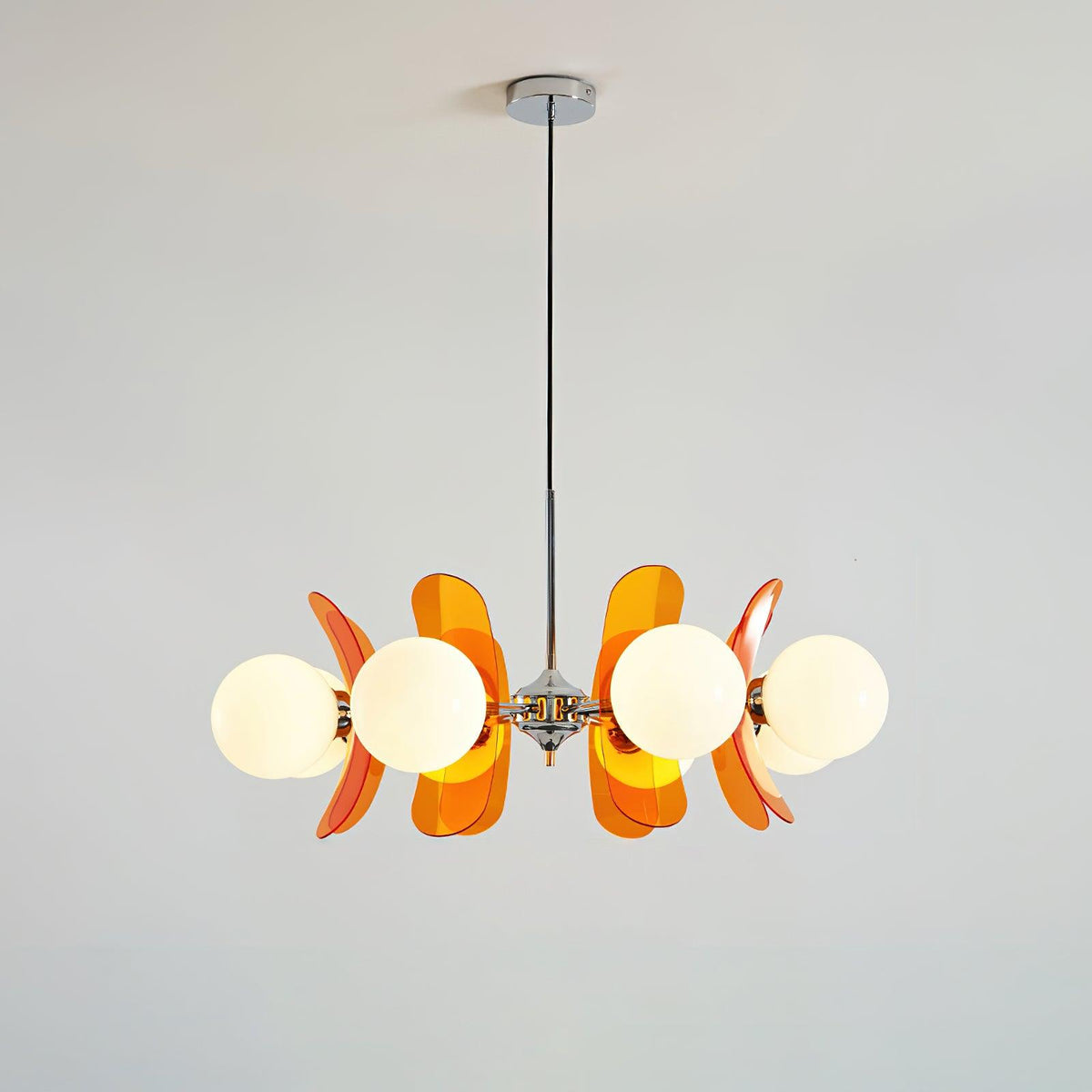 Floral Glass Pendant Light Chrome Accents Multi-Bulb Chandelier for Bedroom Office Dining Room Modern Ceiling Lighting Adjustable 59 in