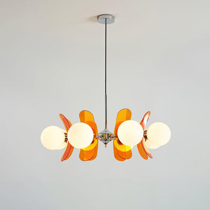 Floral Glass Pendant Light Chrome Accents Multi-Bulb Chandelier for Bedroom Office Dining Room Modern Ceiling Lighting Adjustable 59 in