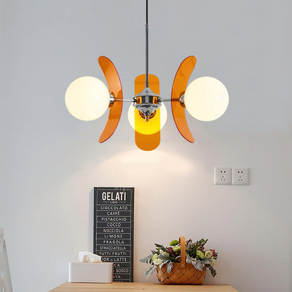 Floral Glass Pendant Light Chrome Accents Multi-Bulb Chandelier for Bedroom Office Dining Room Modern Ceiling Lighting Adjustable 59 in