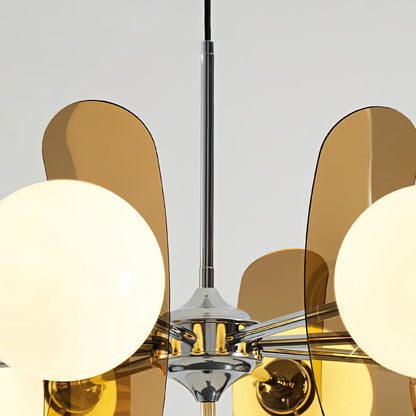 Floral Glass Pendant Light Chrome Accents Multi-Bulb Chandelier for Bedroom Office Dining Room Modern Ceiling Lighting Adjustable 59 in