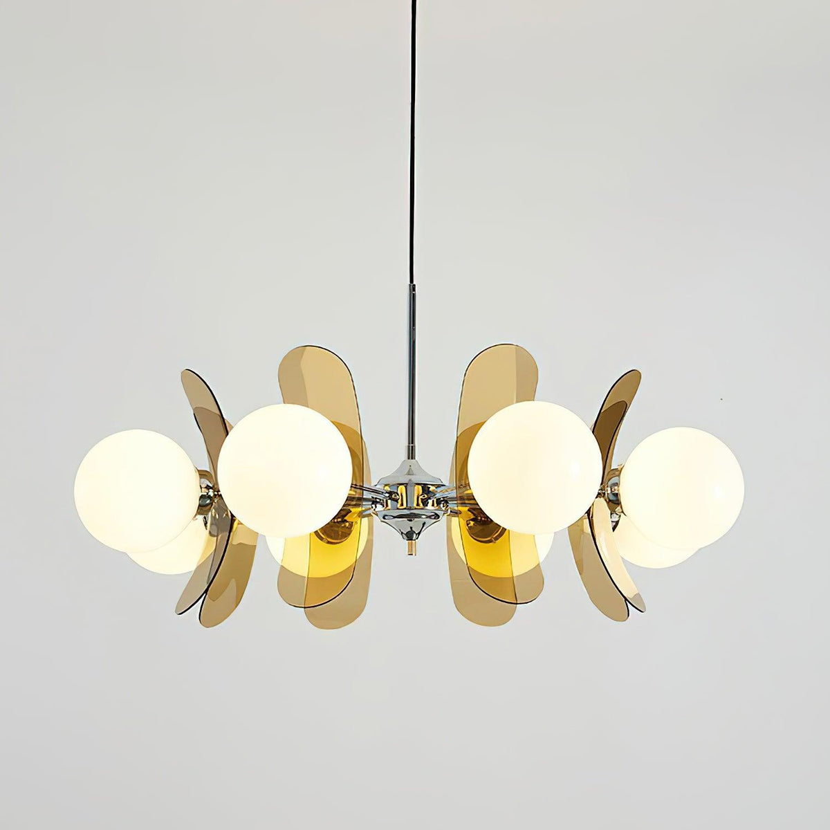 Floral Glass Pendant Light Chrome Accents Multi-Bulb Chandelier for Bedroom Office Dining Room Modern Ceiling Lighting Adjustable 59 in