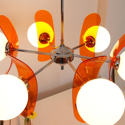 Floral Glass Pendant Light Chrome Accents Multi-Bulb Chandelier for Bedroom Office Dining Room Modern Ceiling Lighting Adjustable 59 in