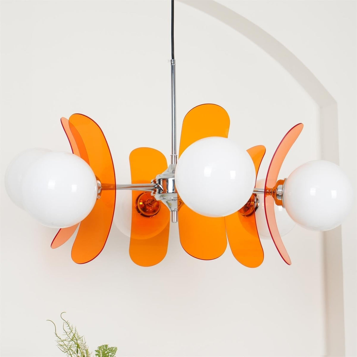 Floral Glass Pendant Light Chrome Accents Multi-Bulb Chandelier for Bedroom Office Dining Room Modern Ceiling Lighting Adjustable 59 in