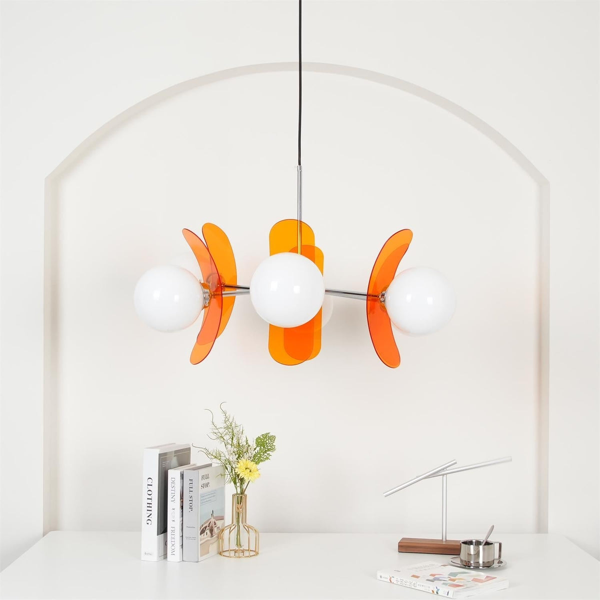 Floral Glass Pendant Light Chrome Accents Multi-Bulb Chandelier for Bedroom Office Dining Room Modern Ceiling Lighting Adjustable 59 in