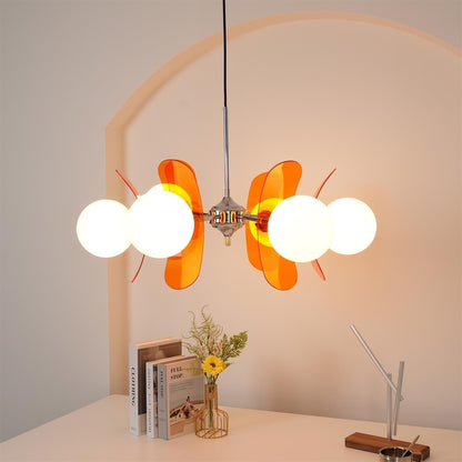 Floral Glass Pendant Light Chrome Accents Multi-Bulb Chandelier for Bedroom Office Dining Room Modern Ceiling Lighting Adjustable 59 in