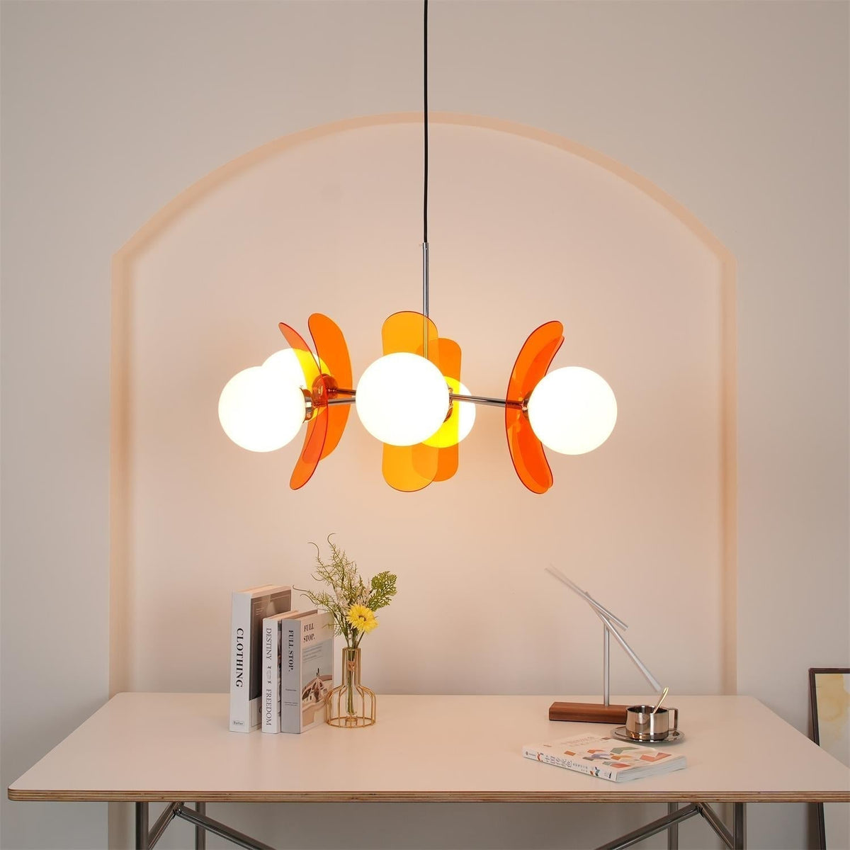 Floral Glass Pendant Light Chrome Accents Multi-Bulb Chandelier for Bedroom Office Dining Room Modern Ceiling Lighting Adjustable 59 in