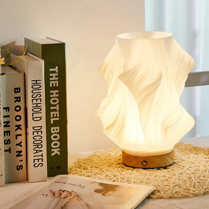 Sculptural Glass Accent Lamp with Dimmable LED | Wavy Organic Design for Bedside & Living Room Tables | E14 Bulb Compatible